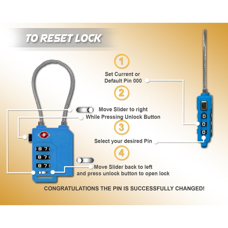 MYH Luggage Padlocks (2X Orange, Combination Lock)