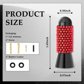 Bling Short Car Antenna Replacement,1.37" Stubby Antenna with 4PCS Screws & 2PCS Rubber Gaskets,Universal Automotive Exterior Accessories Vehicle Antenna for Truck Car (Red)