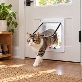 4-Way Locking Cat Door for Indoor & Outdoor Use – Adjustable Pet Access Door for Cats Up to 20 lbs