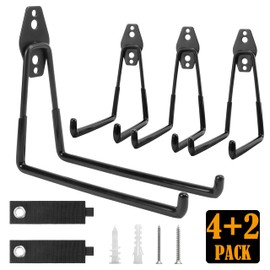 RedCall Garage Hooks,4 Pack Heavy Duty Wall Hook with 2 Extension Cord Holder Organizer,7.5 inch Wall Mount Utility Hooks for Hanging Ladder, Ski, Bike,Garden Yard Tools Storage Organization