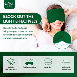Hilph Cotton Sleeping Mask, Eye Mask, Super Soft and Skin-Friendly Sleep Masks for Women Men, Adjustable Eye Patch with Travel Bag for Travel, Home and Office, Green
