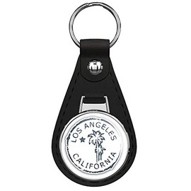 Los Angeles City California USA Grunge Stamp Keychain Black Premium Leather Key Chain with Key Ring