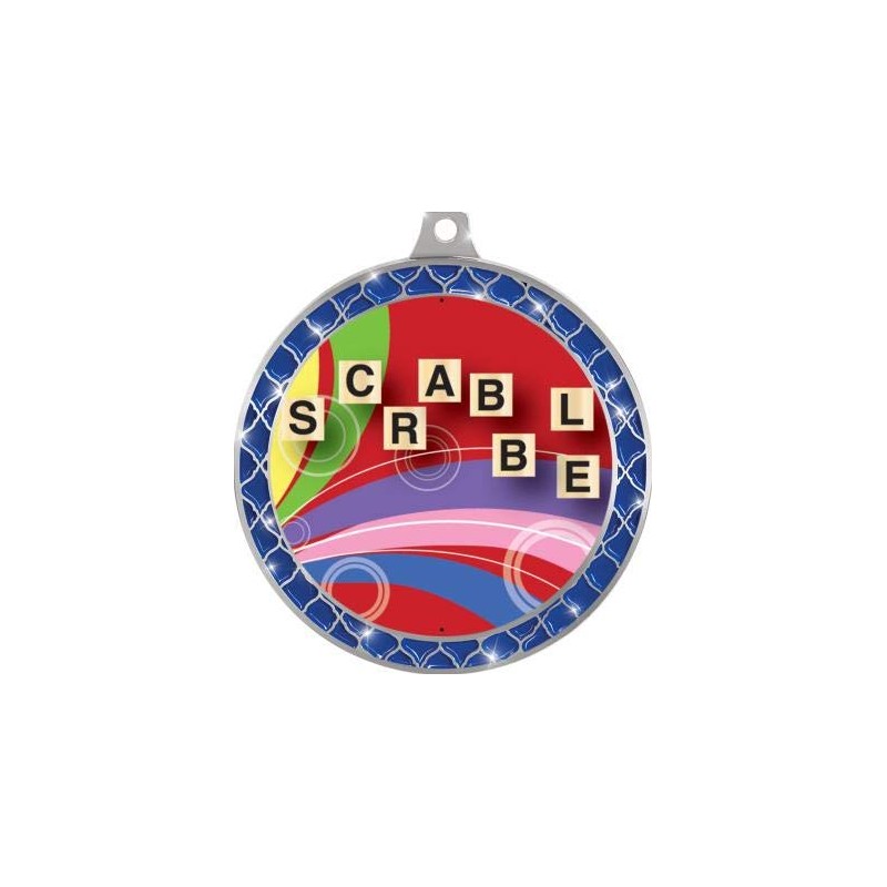Scrabble Blue Trellis Medal Silver, 2.5" Scrabble Board Games Prizes,