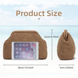 HomKuch Straw Clutch Purse for Women, Cloud Dumpling Pouch Straw Handbag Summer Beach Woven Bag
