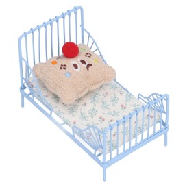 RiToEasysports Dollhouse Metal Bed,Structure Cute Pattern Doll House Miniature Bed with Pillow for 1/12 Dollhouse Bedroom (Blue Flower Pattern)