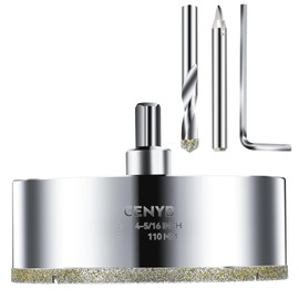 4-5/16inch | 110mm Diamond Hole Saw with Center Drill bit and Diamond-Coated Center Drill bit for Ceramic Glass Marble Fiberglass Granite and Porcelain Tiles by CENYB