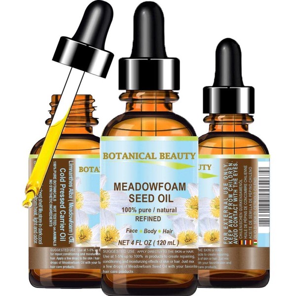 MEADOWFOAM SEED OIL 100% Pure/Natural/Refined/Undiluted for Face, Body, Hair and Nail Care. 4 Fl.oz.- 120 ml.