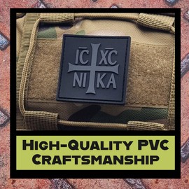LEGEEON Orthodox Byzantine Cross ICXC Nika Christ Conquers Christogram PVC Patch (Black) Compatible with Velcro Velcro - Patches for Clothing, Tactical Equipment