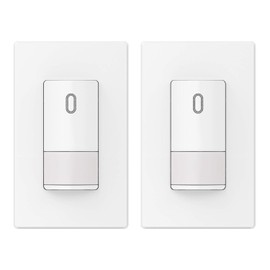 ELEGRP Single Pole Occupancy Motion Sensor Light Switch, PIR Infrared Motion Activated Switch, Need Grounding Wire, No Neutral Wire, for CFL/LED/Incandescent, with Plate, UL(2 Pack, Matte White)
