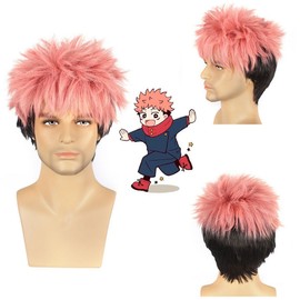 Wig Jujutsuken Cosplay Yuji Itadori Pink Short Hair Animation Character Costume Prop, 1 Piece, Pink / 가발 주술회전 코스프레 이타도리 유지 핑크 숏 헤어 애니메이션 캐릭터 의상 소품, 1개, 분홍색