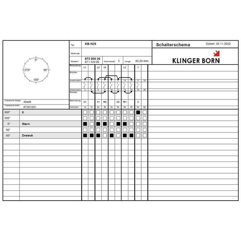 KlingerBorn KB-N25 | Star Triangle Switch | Cam Switch |