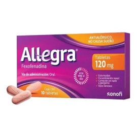 Allegra Antihistamínico para Alergias Leves a Moderadas 10 tabletas 120 mg. Controla los Síntomas de la Alergia a partir de 30 Minutos. No Causa Sueño