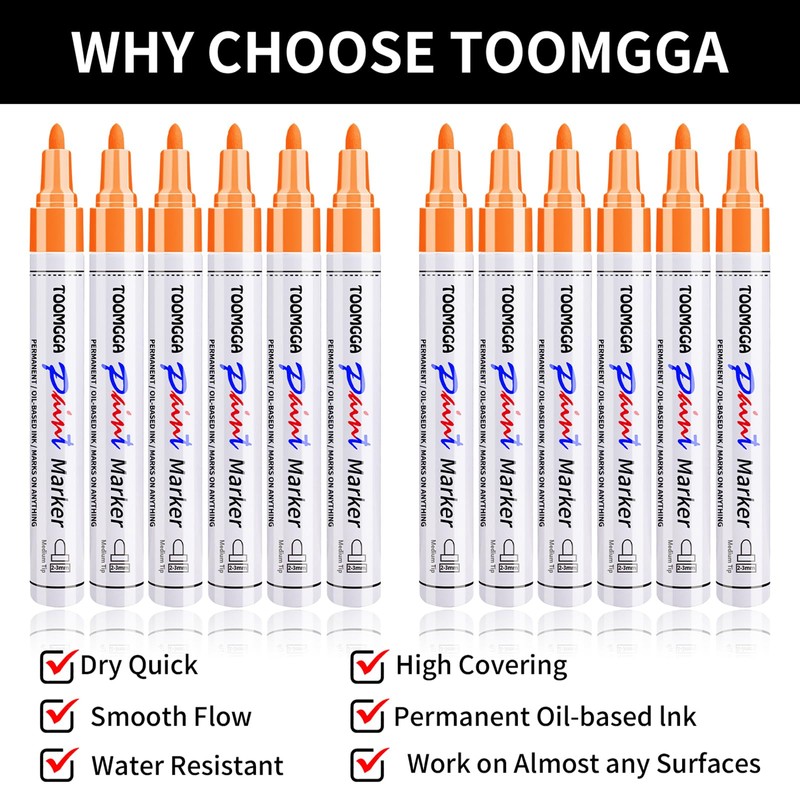 Orange Permanent Paint Pens - 12 Pack Oil Based Paint