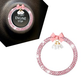 HQRNYP Bling Diamond Car Engine Start Stop Button Decoration Ring, Push Start Button Cover, Rhinestone Crystal Ring for Car Buttons & Knobs, Universal Cute Bow Bling Car Accessories for Women (Pink)