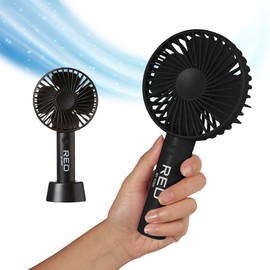 Red by Kiss Handheld Fan, Mini Portable Personal Desk Fan with USB Rechargeable, 3 Speed Long Lasting Powerful Small Fan for Makeup Travel Home Office Lace Wig Eyelash Face Nail (Black)