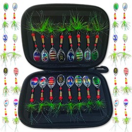 WwuHua Trout Spoon Set, 46 Pieces Trout Bait, Fishing Accessories 2 g / 2.5 g / 3 g / 3.2 g / 3.5 g / 4.5 g / 5 g Spoon Bait, Blinker Fishing Set with Box for Pike, Zander, Perch, Trout (16)