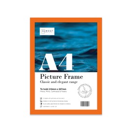 Almost Frameless A4 Orange Picture Frame Fits A4 (21 x 29.7cm - 8.3 x 11.7in) Poster, Photo, Artwork, or Print. Thin Edge Slim Frame Portrait and Landscape Display with Wall Hooks