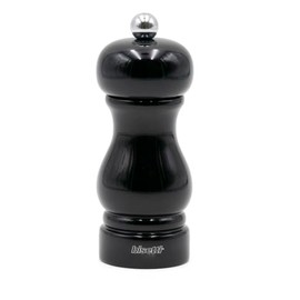 Bisetti Sorrento Black Lacquered Beechwood Salt Mill With Adjustable Grinder, 13 cm / 5.1 Inch