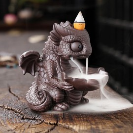 Mellshy Dragon Incense Holder Cute Ceramic Dinosaur Backflow Incense Holder Waterfall Incense Burner Holder Aromatherapy Ornament Home Decor (Black)