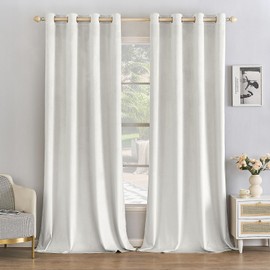 EMEMA Pure White Velvet Curtains 96 Inches Long, Luxury Blackout Curtains for Living Room, Grommet Room Darkening Elegant Thermal Insulated Window Treatment for Bedroom W52 x L96