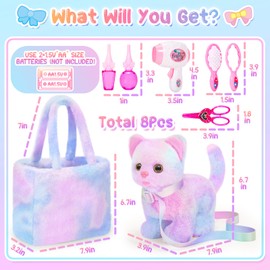 NINAOR Plush Interactive Cat Toys for Kids with Tote Bags, Stuffed Robot Pet Kitten with Leash Walking Meow Pretend Play, Realistic Cute Stuff Fidget Toys for Toddler Stocking Stuffers Birthday Gifts