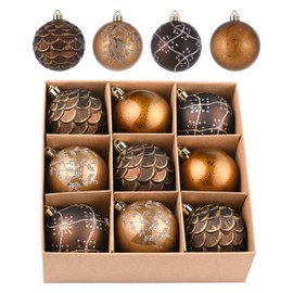 Valery Madelyn Christmas Fall Ornaments Set, 9ct Bronze Copper and Gold Shatterproof Fall Christmas Tree Decorations, 2.76 Inches Woodland Brown Hanging Ball Ornaments for Thanksgiving Autumn Harvest