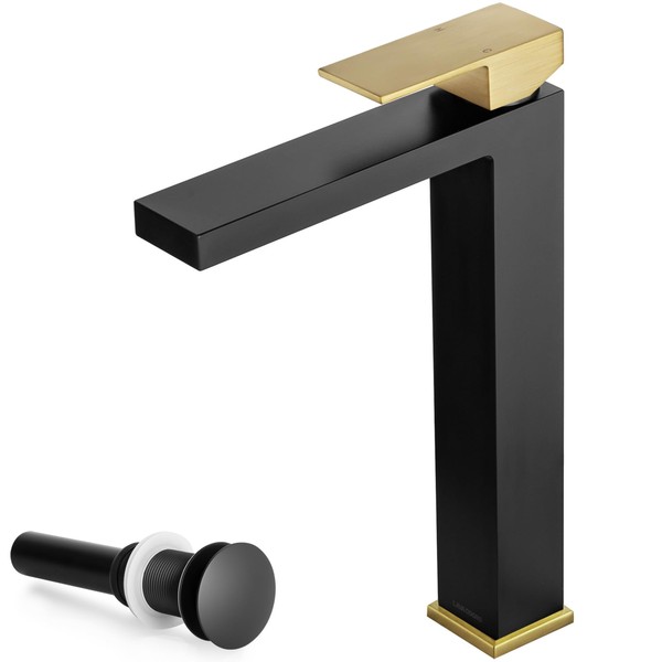 Matte Black and Brushed Gold Vessel Sink Faucet, Lava Odoro