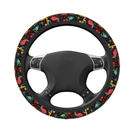 Vykmvtyb Colorfully Dinosaur Cartoon Steering Wheel Covers,Anti Slip Sweat Absorption Elasticity Car Accessories Steering Wheel Protector Universal 15 Inch for SUV Sedan Vans Trucks