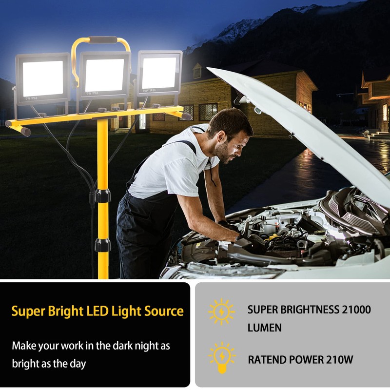 22000 Lumen Work Lights with Stand, 3 Head Portable LED