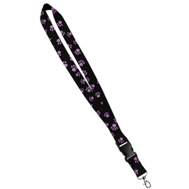 Moose Pet Wear Animal Print Lanyard - Satin Cute Key Lanyard, ID Badge Holder - 3/4  Inch, Puppy Paws Pink On Black (SRBLS34-PAWS-PB)