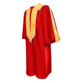 Herrenbek Unisex Choir Robe with Gold Satin Stole for Church, Red Gold, 48