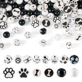PandaHall 200pcs Dog Wooden Beads Round Wooden Beads Dog Paw Print Wooden Beads for Farmhouse Garland Home Decoration Jewelry Making