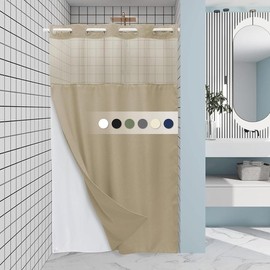 Beige Stall No Hook Shower Curtain with Snap in Liner,230GSM Waffle Weave Shower Curtains for Bathroom,54W x 80H - Color: purple, Size: 71"W x 74"L (Pack of 1)