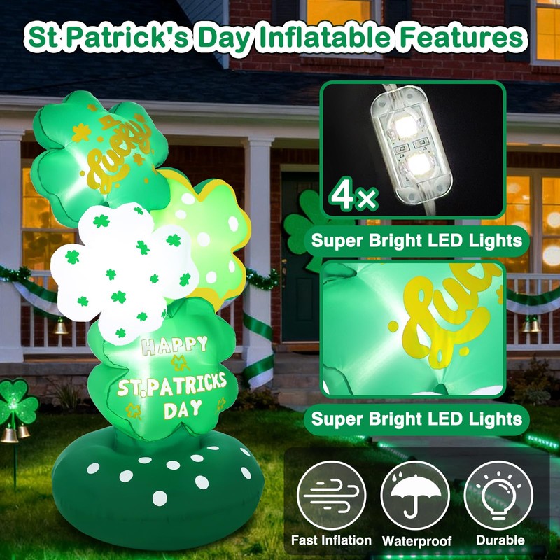 Halfjuly 5.6FT St Patricks Day Inflatables – Inflatable Shamrock Tower