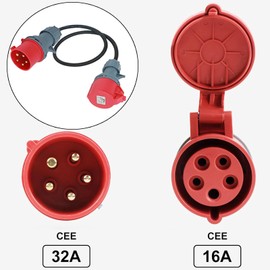 Cee Adapter, 16A Auf 32A Mit Phasenwende, 16A Kupplung Auf 32A Stecker Cee Adapter 5 Polig, Adapter Cee Stecker Kupplung 230V Mit 50 Cm Kabellänge & Ip44 Schutz, Für Elektrofahrzeuge, Ev Ladegerät