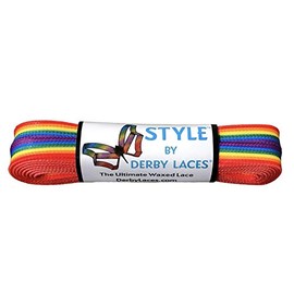 Derby Laces Style Wide 10mm Waxed Lace for Roller Skates, Hockey Skates, Boots, and Regular Shoes (Rainbow Stripe, 96 Inch / 244 cm)