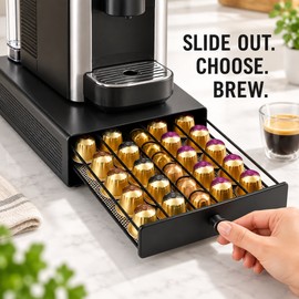 40-Pod Coffee Capsule Storage Drawer for Nespresso OriginalLine, Metal Countertop Organizer with Pull Handle