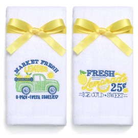 Maracco Lemon Kitchen Towels, Lemonade Bathroom Hand Dish Towels, 100% Cotton Embroidered, Set of 2, Lemon Decor, 14x29 Inch