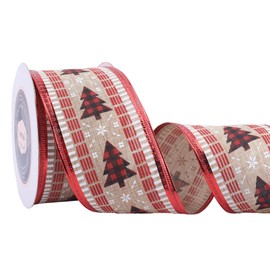 VATIN Red and Black Buffalo Plaid Christmas Tree Christmas Ribbon Wired Ribbon, 2-1/2 Inch x Continuous 10 Yards Christmas Tree Ribbon for Topper Bow, Christmas Wreath, Tree Decoration, Gift Wrapping