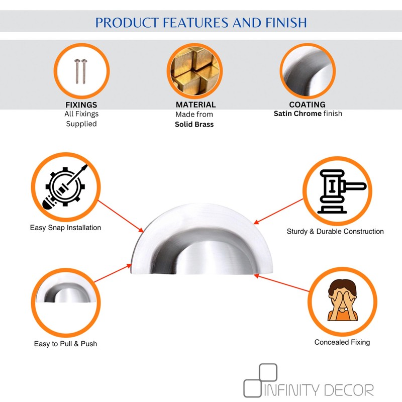 Infinity Decor Shell Cup Handles 105mm - Solid Brass Kitchen