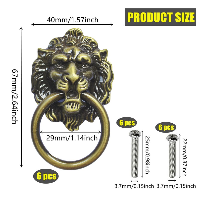 YankMooM 6 Pack Lion Head Knob Pull Handle Metal Drawer