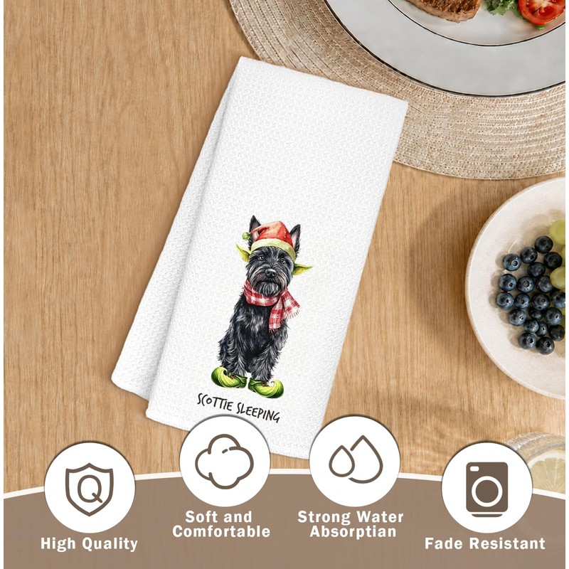 Christmas Scottish Terrier Kitchen Towels Decorative 16x24