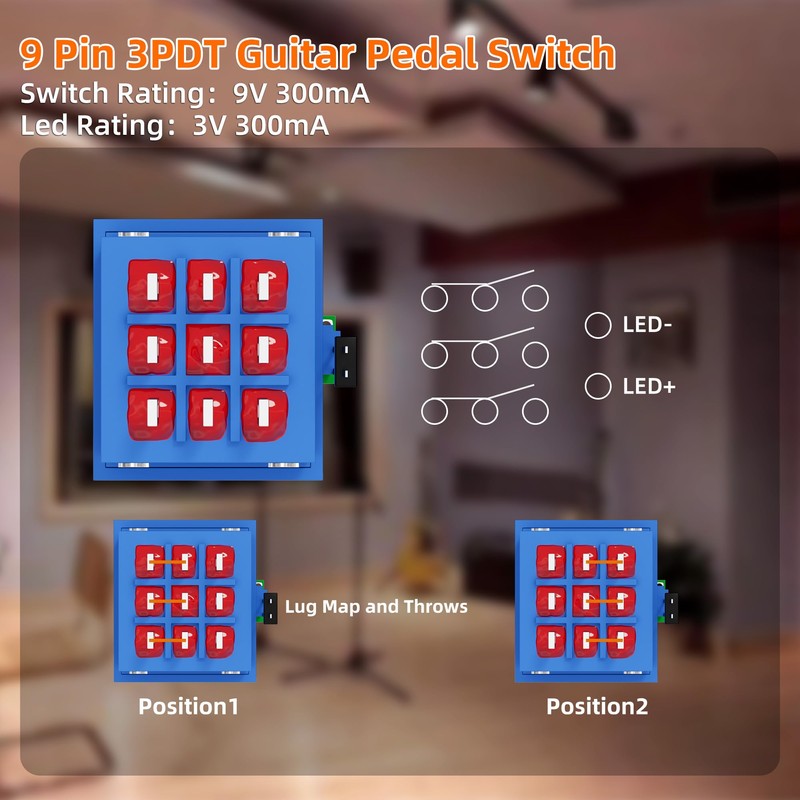 DaierTek Guitar Pedal Switch Lighted 3PDT 9 Pin Latching Stomp