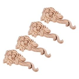 sourcing map 4pcs Rose Shape Wood Appliques Onlays Decorative Wood Carved Appliques for Furniture Bed Door Fireplace Decoration, 10.5cm Length