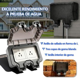 Contacto para exterio, Enchufe Contra el Agua, Toma de Corriente Exterior de Agua y Polvo IP66 con Anillo de Sellado en Forma de L Incorporado y Tres 