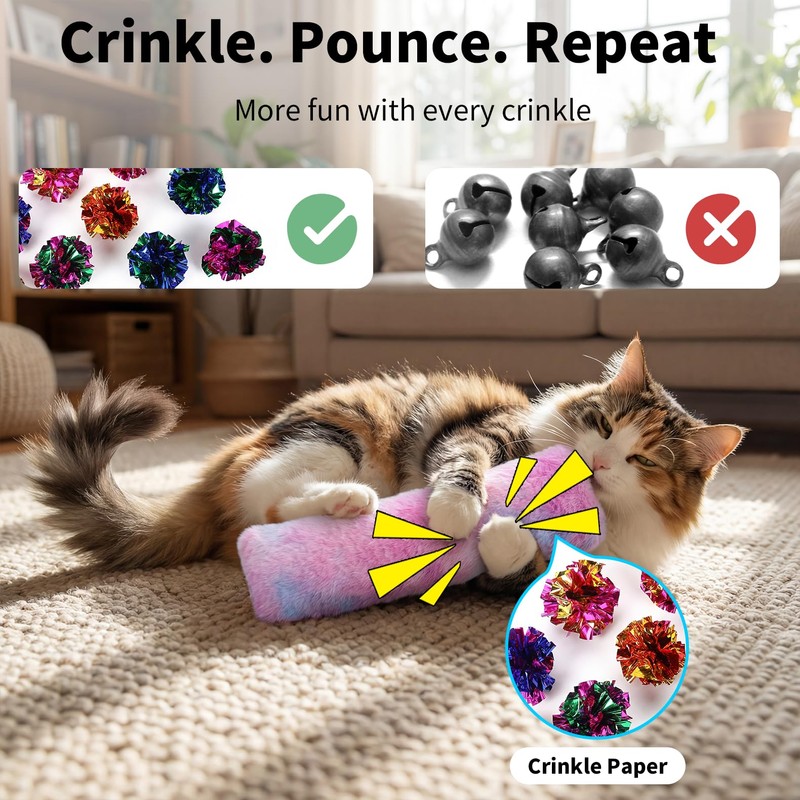HoneyGuaridan Cat Toys Pillows, 4 Pack, Soft and Durable Crinkle