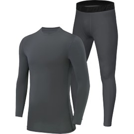 PowerLayer Skins for Boys Kids Base Layer Thermal Long Sleeve Top & Tights Football Compression Set - Darkest Spruce Top + Darkest Spruce Tights, 8-10 Years