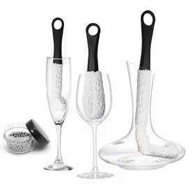 Litoexpe 3 Pieces Decanter Cleaning Brush with 400 Pieces Cleaning Beads, Wine Glass Cleaner Brush Flexible Bottle Cleaning, Household Cleaning Tools for Wine Decanters, Goblets, Cups (Black)