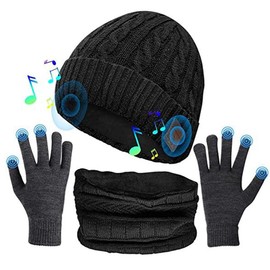 3 in 1 Bluetooth 5.0 Music Beanie Set Winter Hat Earflap Neck Gaiter Scarf Gloves Birthday Gift for Men Women