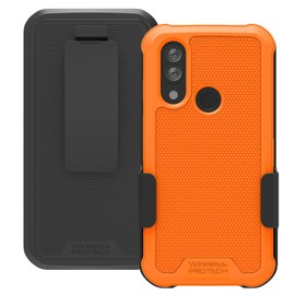 Wireless ProTech Case Compatible with CAT S62. Rotating Belt Clip Holster and Durable Flexible Protective Case Combo (Orange)